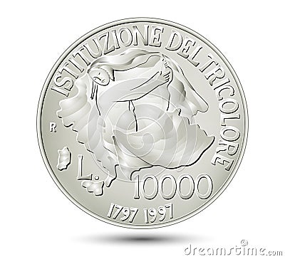 Ten thousand Italian lire isolated on white background. Vector Illustration